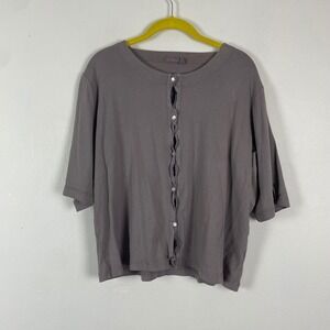 Fresh Produce Gray Pearl Snap Button Front 3/4 Sleeve Knit Top Women's XXL